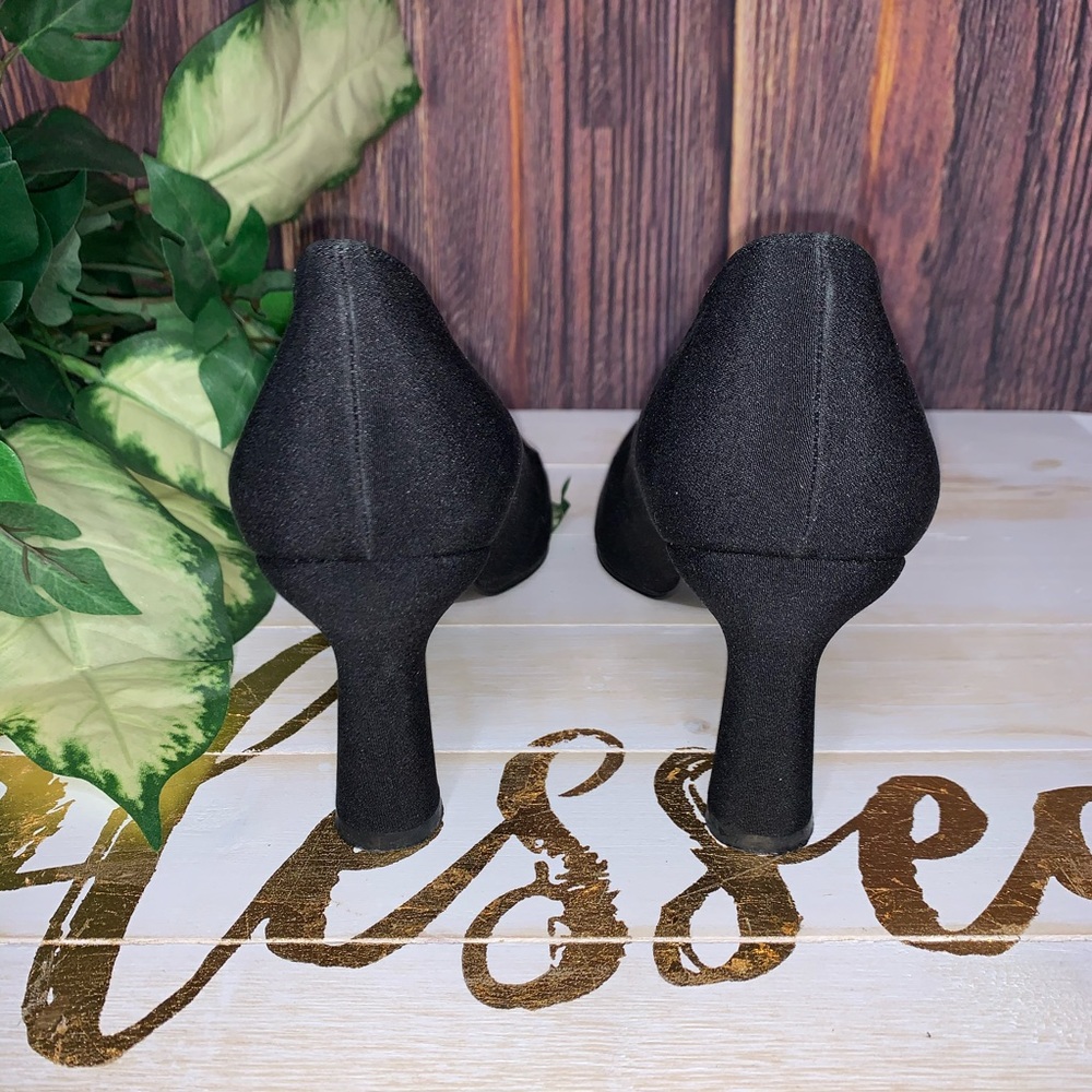 Stuart Weitzman Black Fabric Square Toe Heels - image 3